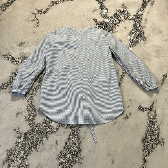 Ann Taylor Shirt Womens Sz XL Blue White Striped Long-Sleeve Blouse Tie Waist - Picture 4 of 7